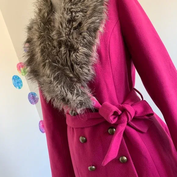 A BYER fancy magenta pea coat with fur and bow